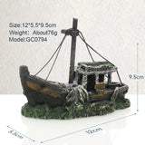 1Pc Retro Aquarium Fish Tank Landscape Wreck Ship Decoration Hollow Cave Resin Boat Statues Ornament Accessories for Fish Hiding