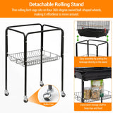 162cm Large Bird Cage with Open Play Rooftop Rolling Stand Slide-out Tray Storage Shelf for Parrot Budgies Finch Canary Parakeet