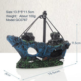 1Pc Retro Aquarium Fish Tank Landscape Wreck Ship Decoration Hollow Cave Resin Boat Statues Ornament Accessories for Fish Hiding