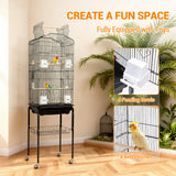 162cm Large Bird Cage with Open Play Rooftop Rolling Stand Slide-out Tray Storage Shelf for Parrot Budgies Finch Canary Parakeet