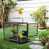 Portable Bird Cage Travel Carrier Cage Playpen with Hammock Toy Removable Tray
