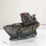 1Pc Retro Aquarium Fish Tank Landscape Wreck Ship Decoration Hollow Cave Resin Boat Statues Ornament Accessories for Fish Hiding