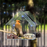 Automatic Bird Feeding Tray with Removable Suction Cup Sliding Design Transparent Acrylic Hanging Feeder for Garden Courtyard