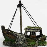 1Pc Retro Aquarium Fish Tank Landscape Wreck Ship Decoration Hollow Cave Resin Boat Statues Ornament Accessories for Fish Hiding