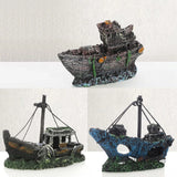 1Pc Retro Aquarium Fish Tank Landscape Wreck Ship Decoration Hollow Cave Resin Boat Statues Ornament Accessories for Fish Hiding