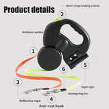 Double Ended Leash, Double Dog Leash for Two Dogs with Tangle-Free Swivel, Dog Leashs with LED Flashlight for Small & Large Dog
