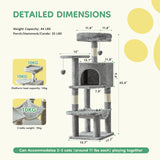 JHK 44in Tall Multi-Cat Climbing Cat Tree Tower for Pet Furniture Natural Sisal Scratching Posts Stable Pet House for Indoor Cat