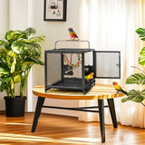 Portable Bird Cage Travel Carrier Cage Playpen with Hammock Toy Removable Tray