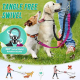 1.6ft Long Dual Dog Leash Attachment - Double Leashes for Training Small to Large Dogs  Adjustable Strap, Shock Absorbing Bungee